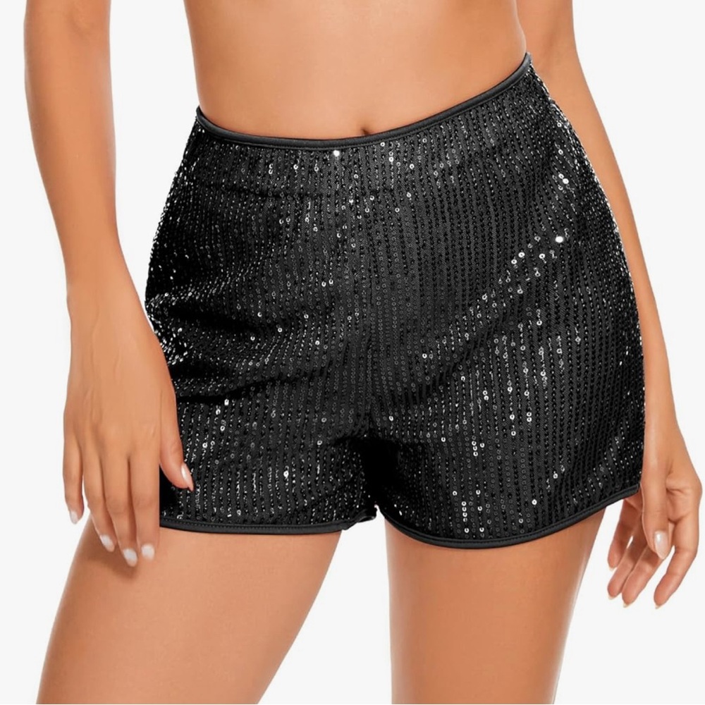 Women’s High-Waist Glitter Sequin Party Shorts with Comfortable Elastic Waist